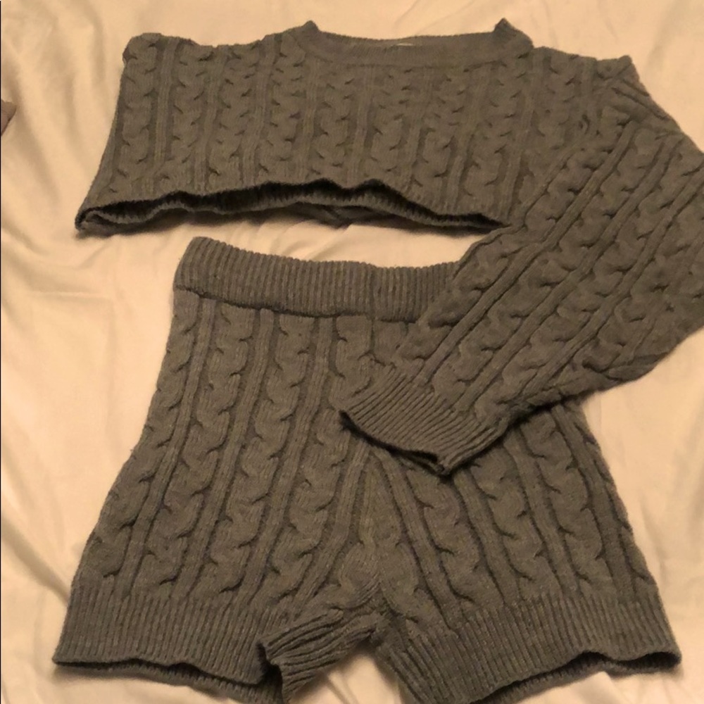 Grey Knit Short and Sweater Set